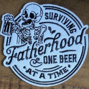 Surviving fatherhood one beer at a time embroidered patch